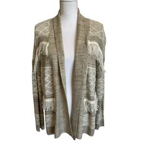 Natural Reflections Cardigan Women's Size XL Beige Neutral Fringe Boho Coastal